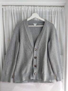 Bottega Veneta Cashmere Cardigan with Leather Elbow Patches